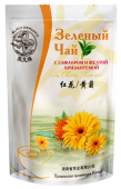 Черный дракон зеленый с сафлором и желтой хризантемой